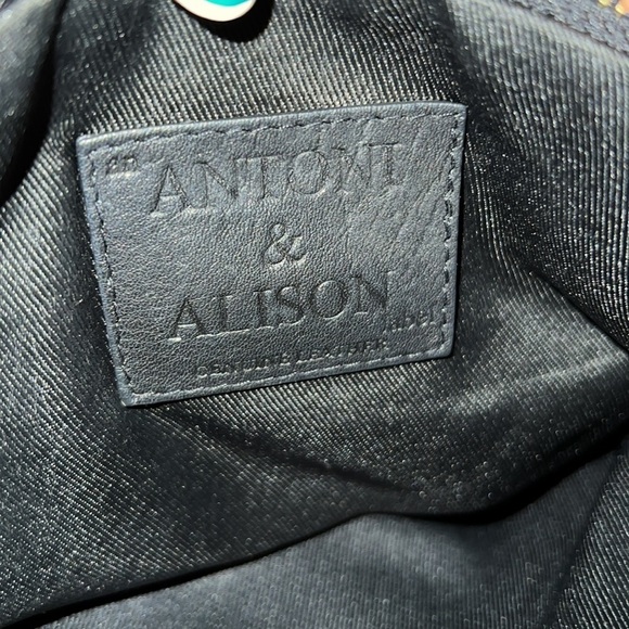 Antoni & Alison Black Blue  bow detail Leather clutch bag small - Picture 8 of 17